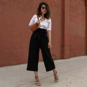 COS Pleated Paperbag Waist Elegant Navy Blue  High-Waist Cropped Women's 2 Pants